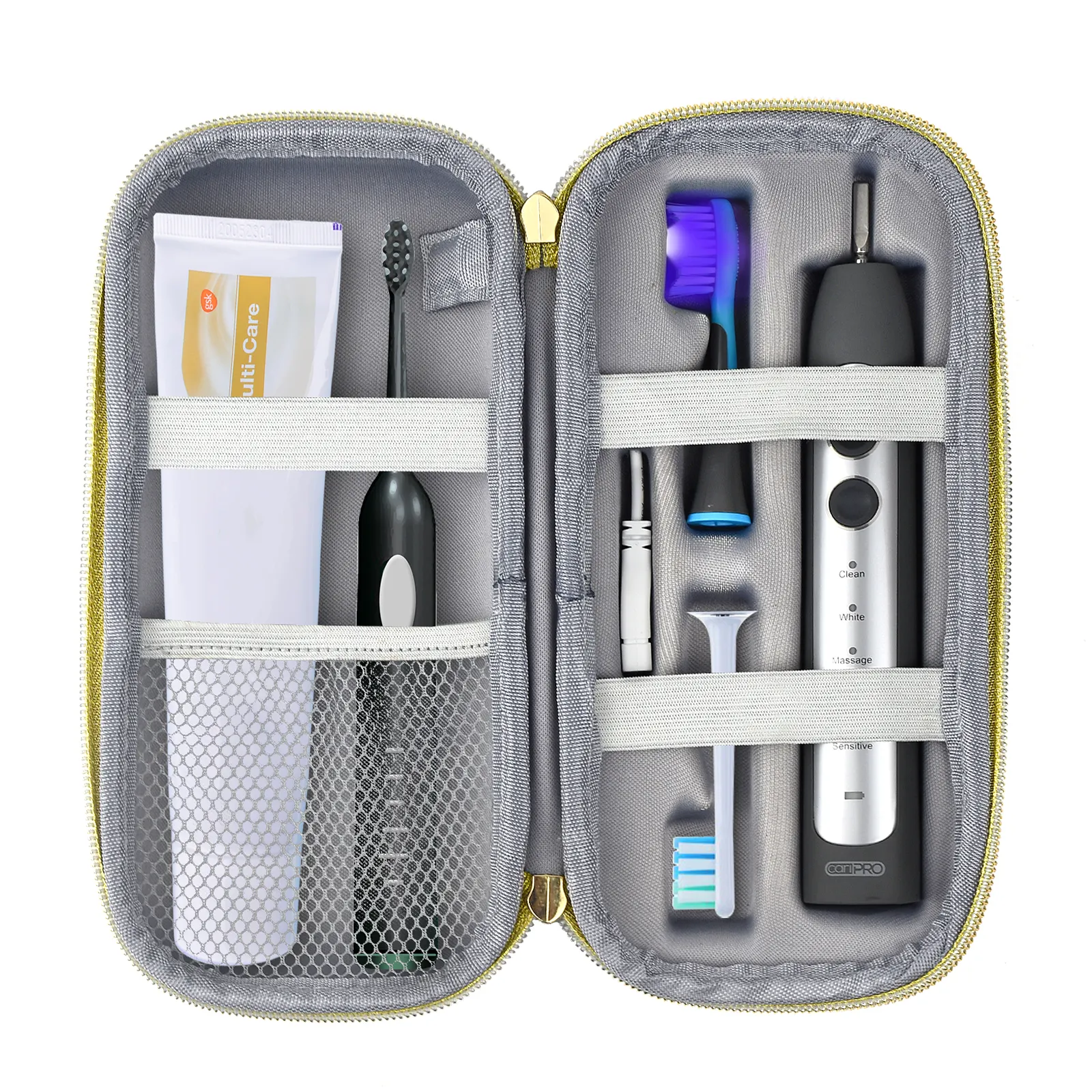 UV-C Hard Shell EVA Carrying Container Toothbrush Holder Travel Case with Zipper and Lanyard