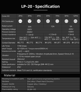 Cnlinko LP20防水航空连接器2 3 4 5 7 9 12针Ip68快速连接插头和插座电缆连接器 - Product Image 6