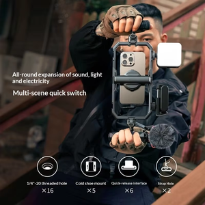 <span class=keywords><strong>Stabilisateur</strong></span> de téléphone, perche à selfie, kit vlog tout-en-un, fixation rapide universelle, lumière LED, trépied, double poignée - Product Image 4