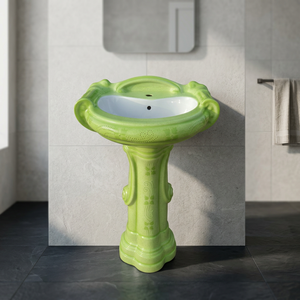 Ensemble de lavabo en céramique carré décoratif vert style farmhouse avec piédestal mural complet - Product Image 2