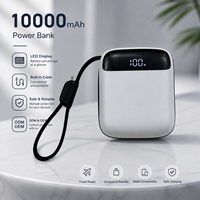 Mini batterie externe Li-Polymère 10000 mAh, haute puissance 22,5 W, batterie externe portable, charge rapide, deux câbles intégrés, écran LED