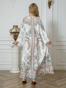 Magnifique Abaya Arabe Modeste et Respirante en Polyester Anti-Statique à Imprimé Floral, Robe de Mariage Perlée de Diamants, Style Musulman de Dubaï Islamique - Product Image 5