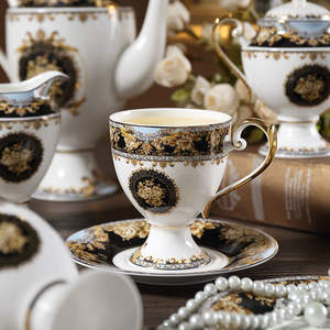 Service à café et soucoupe en céramique de style européen, léger et luxueux, en porcelaine fine marocaine, pour le thé de l'après-midi, haut de gamme - Product Image 2