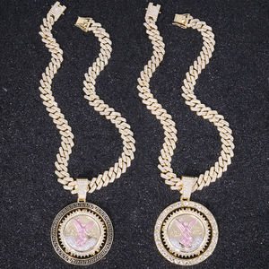 จี้เพชรทรงยุโรปอเมริกันแบบหมุนได้ ดีไซน์เก๋ เคลือบทอง พร้อมสร้อยเชื่อมแบบฮิปฮอปสุดเทรนดี้ - Product Image 1