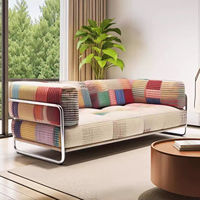 Sofá Individual de Estilo Étnico con Estructura Metálica, Relleno de Esponja, Funda de Franela Lavable y Extraíble, para Apartamentos Pequeños, Sala de Estar o Dormitorio