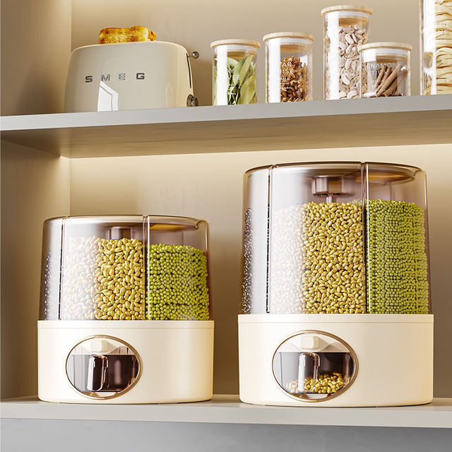 Xinhang Rotating Food Grade Grain Storage Box Household Plastic Rice Bucket Kitchen Insect-proof Press-type Grain Dispenser