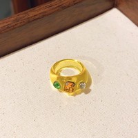 Cincin Jari Bulat Geometris Resin Zirkon Fashion untuk Perhiasan Wanita dan Remaja Putri