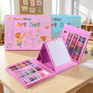 Ensemble d'art pour enfants de 208 pièces, kit de dessin de luxe, fournitures de peinture avec chevalet, étui portable, cadeau de rentrée <span class=keywords><strong>scolaire</strong></span> pour les garçons et les filles - Product Image 1