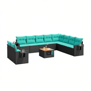 Black Poly <b>Rattan</b> Garden <b>Sofa</b> Set With Cushions 11 Piece Outdoor Furniture Contemporary Design For Garden Use - Product Image 1