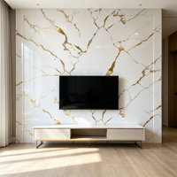 Panneau mural en marbre brillant à veinage doré, feuille de PVC plastique pour revêtement mural intérieur commercial