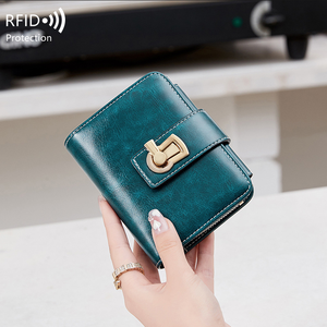 New Design <b>RFID</b> <b>Blocking</b> Card Holder Case Trifold Coin Pocket Purse Women Leather Short <b>Wallet</b> With Zipper - Product Image 1