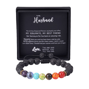 Bracelet en pierre volcanique pour hommes, bijoux perlés naturels de 8mm, cadeau pour papa, bracelets en cristal faits à la main - Product Image 4