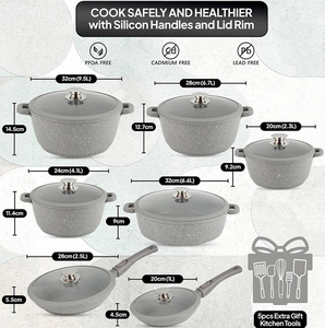 High Quality Modern Metal Ceramic Coated Pot <b>Pan</b> Silicone Glass Lids Soft Touch Handle Non-Stick Die <b>Cast</b> Aluminum Cookware Set - Product Image 3