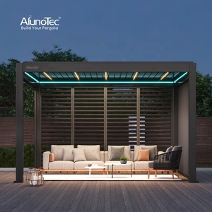 AlunoTec Ngoài Trời Nhôm Tán Treo Tường Không Thấm Nước Louver Mở Mái Che Cơ Giới Pergola Gazebo - Product Image 2