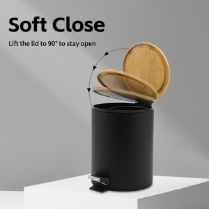 Cestino rotondo da 5 litri con coperchio in bambù, chiusura ammortizzata, pedale e <span class=keywords><strong>secchio</strong></span> interno in plastica rimovibile per bagno, camera da letto, ufficio, scrivania - Product Image 2