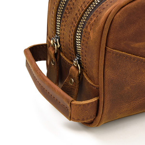 Kit de viaje personalizado Vintage para hombre <span class=keywords><strong>Dopp</strong></span> de cuero de alta calidad para neceser con doble cremallera - Product Image 3