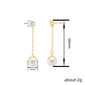 E3840 ต่างหูทองคำขาวประดับมุกทรงกลม AAA ขนาด 18 ซม. สไตล์คลาสสิกสำหรับงานแต่งงานเครื่องประดับสตรี - Product Image 6
