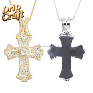 Colgante de Cruz Cristiana con Hoja de Arce DC Drip, con Incrustaciones de Cobre Chapado en Oro Genuino, Estilo Hip Hop, Unisex, con Circonita 5A, BIG-3 - Product Image 2