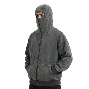 High Quality Custom logo <b>Jumper</b> Hooded Heavy Cotton Balaclava Hoodie Oversize Acid Wash Ninja hoodies - Product Image 1