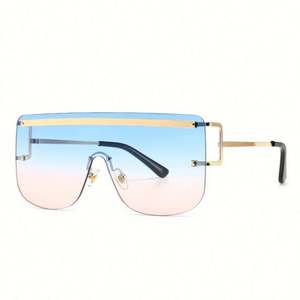 Gafas de sol de lujo sin montura de aleación 2022 para mujer, lentes de sol UV400 con degradado, lentes de una sola pieza, gafas de sol extragrandes - Product Image 5