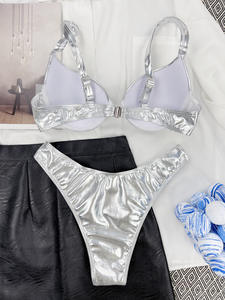 Conjunto de Bikini de Tela Plateada Brillante, Talla Americana y Europea, con Relleno y Push-Up, Traje de Baño - Product Image 6