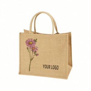 Sac fourre-tout en toile de jute écologique, pliable, réutilisable, personnalisé avec logo, à prix abordable - Product Image 3