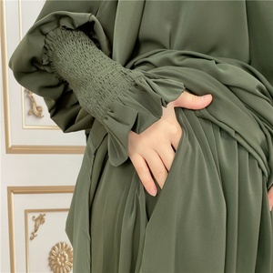6608# 10 Colors Latest Premium Nida Abaya Two Piece Frill Elasticated Cuff Jilbab Prayer Set Abayas Simple Daily Wear - Product Image 5