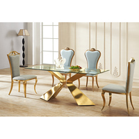Conception transparente Restaurant Table rectangulaire dessus en verre transparent en acier inoxydable or Table jambe Tables à manger Support Muti Seater