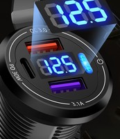 12V/24V Çift USB Tip-C 3 Portlu Araç Şarj Soketi Tekne Bisikleti için Voltmetreli Su Geçirmez