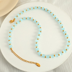 Cat's Eye Beaded <b>Titanium</b> Steel Necklace Geometric Ball Shape Unisex Everyday Wear Clavicle <b>Chain</b> Jewelry - Product Image 3