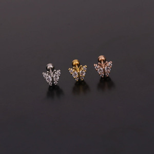 Pendientes de cartílago dorados con forma de mariposa, estrella y satélite, de barra larga curvada, con circonita cúbica, para tragus, <span class=keywords><strong>orbital</strong></span>, snug y hélice, en 3 colores - Product Image 6