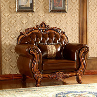 Design d'intérieur de luxe Antique Royal en bois sculpté haut Grain cuir salon canapé meubles
