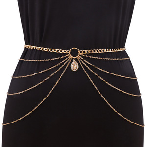 Cadena corporal geométrica de varias capas con diamantes de imitación para mujer, joyería de moda para fiestas, color oro champán - Product Image 5