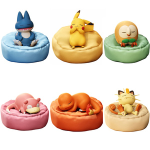 6 styles neufs pour les moments décontractés Pikachu Munchlax Slowpoke <span class=keywords><strong>Rowlet</strong></span> Meowth Charmander Figurines d'anime endormies Jouets en PVC Kawaii Japon - Product Image 4