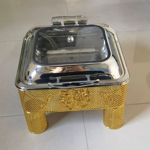 เตาอุ่นอาหารบุฟเฟ่ต์แบบวงกลม สแตนเลสสีทอง รุ่น 201 สำหรับงานแต่งงาน งานเลี้ยง งานจัดเลี้ยงเชิงพาณิชย์ พร้อมฝาปิดแบบพลิกขึ้นได้ - Product Image 4