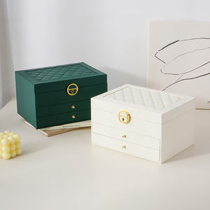 Commercio all'ingrosso personalizzato in pelle PU 3 strati grande <span class=keywords><strong>portagioie</strong></span> con cassetto collana grande anello orecchino orologio gioielli organizzatore regalo caso - Product Image 5