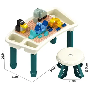 汕头厂家供应儿童益智玩具塑料桌块玩具建筑动物学习桌带积木