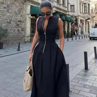 Nouvelle Robe Midi Femme 2026 Style Européen & Américain, Design Français, Col Rond, Sans Manches, Taille Cintrée, Idéale pour le Bureau et les Trajets Quotidien