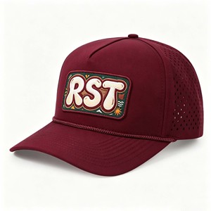 หมวกกอล์ฟอเมริกัน 5 แผง คุณภาพสูง แบบสั่งทำพิเศษ กันน้ำ ทรง Dad Cap  โลโก้แบบเจาะรูด้วยเลเซอร์  โลโก้ยาง PVC สปอร์ต - Product Image 3