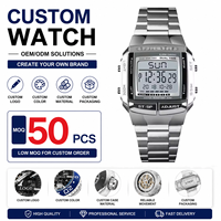 Jam Tangan Digital Pria Skmei 1381 Custom Bentuk Kotak, Layar Waktu Ganda, Tali Baja, Gaya Retro, Jam Tangan Kasual Elektronik, OEM ODM
