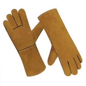 Gants de cuisine en cuir de vachette pleine fleur anti-vibration et résistants à la chaleur avec manchette de sécurité pour la cuisson, la pâtisserie, la grillade, le barbecue et la lutte contre les incendies - Product Image 1