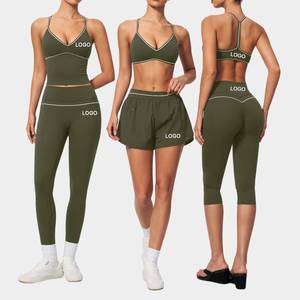 Women Yoga Set with Tank Top Bra Shorts 2 in 1 <b>Leggings</b> Nylon Spandex Workout Activewear <b>Gym</b> Fitness Wear - Product Image 1