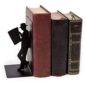 Biểu tượng tùy chỉnh màu đen bookends trang trí cuốn sách kết thúc người đàn ông đọc sách kim loại bookends cho kệ văn phòng