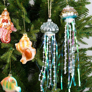Adornos de cristal festivos de la serie Marina para Navidad, colgantes de cristal pintados artesanales, accesorios para bodas, decoración de ventanas, sirena - Product Image 1