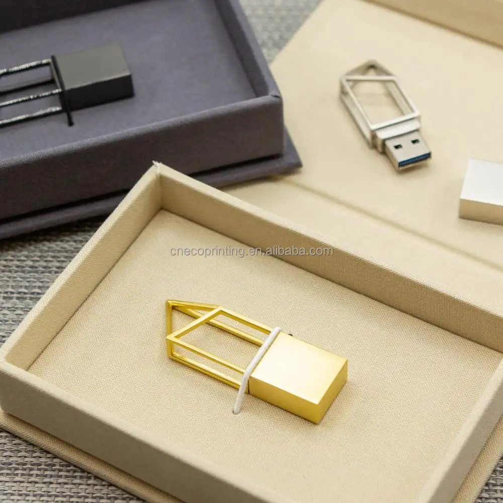 Stampa personalizzata Logo formato imballaggio magnetico USB Flash Drive di lino scatole regalo di carta per il matrimonio