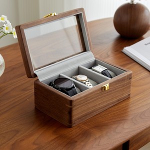 North American <b>Black</b> Walnut Wood Watch <b>Box</b> 13.7x12x8.5cm Dustproof Rectangle Storage For Couples Watches - Product Image 2
