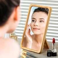 Miroir de courtoisie pliant en bambou naturel portable petit miroir de maquillage de bureau avec support de poche bon miroir cosmétique