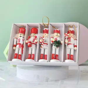 5 buah/kotak Natal 13cm boneka nutracker untuk dekorasi rumah ornamen natal pemecah kacang kayu dibuat di Cina