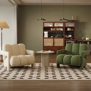 ATUNUS Wabi Sabi White Sherpa Fabric Chair With Solid Wood Japandi Velvet Cough Living Room Single Sofa Furniture Chair