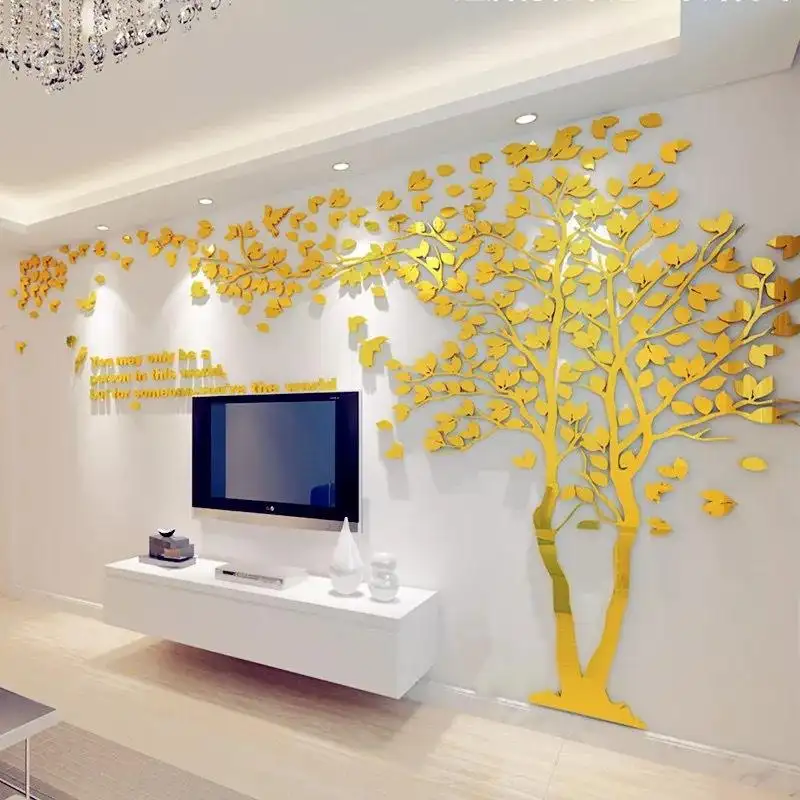 S M L XL Size Couple Tree Mirror Wall Stickers TV Backdrop DIY 3D Acrylic Autocollant Mural Home Decor Living Room Wall Decals